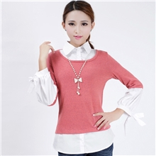 秋装新款女装上衣时尚假两件衬衣领打底衫女士长袖T恤