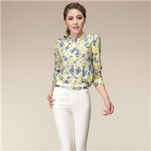2013秋季新款印花彩色长袖雪纺衬衫女式衬衣一件代发