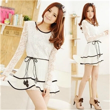 秋装新款女装刺绣蕾丝小清新甜美雪纺连衣裙（送腰带）连衣裙
