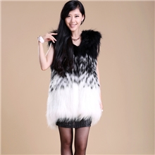 直销批发定制貉子编织皮草马甲修身长款渐变色马甲新款热卖