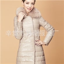 新款女装羊皮狐狸毛领长款真皮皮衣外套皮羽绒女装外套辛集