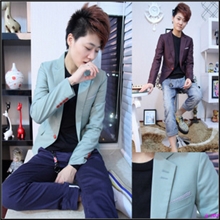 特价批发韩版男式小西装俏皮鱼眼扣撞色小西服男秋外套