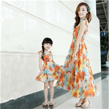 HK3232013夏装装柜品质亲子装母女装沙滩裙波西米亚雪纺连衣裙