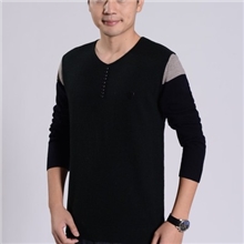 男式休闲时尚相拼色鸡心领羊毛衫