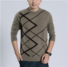 男式貂绒休闲时尚驼色圆领羊毛衫