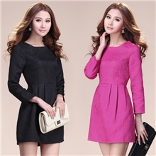 批发2013秋装新款连衣裙韩版气质提花浮雕立体凸面花纹花苞连衣裙