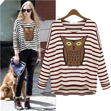 斓佐两色欧美2013秋季女装新款T恤宽松时尚蝙蝠袖长袖飞翔鸟9502