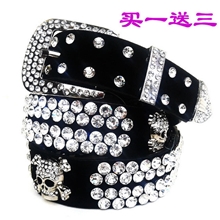 供用批发镶钻骷髅头腰带镶嵌皮带A钻水钻真皮牛皮裤带腰封