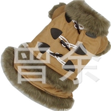 高档宠物衣服批发，2013新款加厚仿鹿皮绒秋冬外套大衣，卡其色