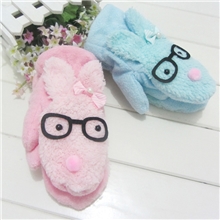 2013厂家直销秋冬新款毛绒眼镜加厚卡通手套JR001冬季必备