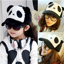 韩版卡通熊猫毛绒棒球帽潮情侣款超萌亲子可爱帽小孩款