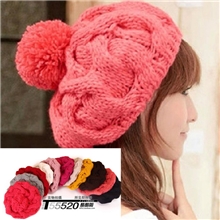 热卖大蓓蕾款麻花球球帽麻花帽针织帽贝雷帽毛线帽南瓜帽