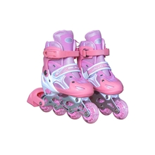 厂家批发直销儿童溜冰鞋旱冰鞋轮滑鞋直排调节PU全闪粉色