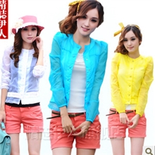 正品夏季防晒服长袖开衫防紫外线薄外套透明糖果色防晒衣