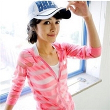 厂家直批韩版新款超薄条纹防晒衣长袖透明带帽夏季沙滩外套