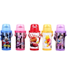 批发供应迪士尼350ML软吸管儿童保温杯背带儿童水壶5672