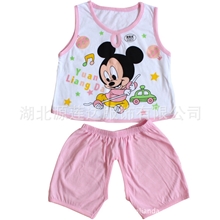 批发供应源莲达男女童纯棉背心套装婴儿夏季卡通背心宝宝开裆裤