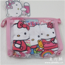 HalloKitty全棉女童三角内裤三条一网纱包装外贸儿童内裤