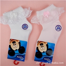 新款正品牌迪士尼批发儿童花边袜女童网眼袜可爱粉色薄棉袜子7299