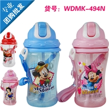 新专柜正品迪士尼DISNEY儿童米奇学生水杯背带吸管水壶500ml.