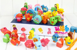 儿童串珠玩具花园字母数字幼儿穿线串珠子益智木制玩具