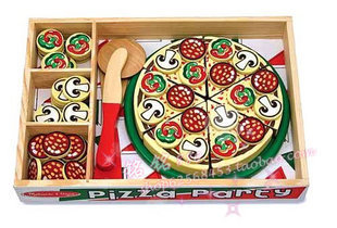 外贸仿真比萨切切看木制过家家食物pizza
