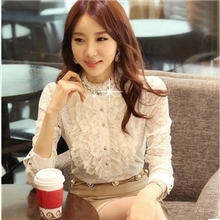 2013韩版秋装新款韩版蕾丝衫钉珠立领长袖打底衫长袖雪纺上衣