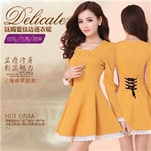 2013春秋新款女装修身韩版长袖连衣裙蕾丝花边打底品牌连衣裙