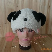 供应动物造型毛绒卡通帽子熊猫帽子熊猫大侠款加厚儿童款