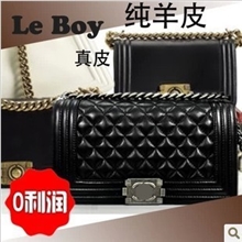 leboy迷你真羊皮小香包菱格链条LEBOY黑白中号代购2.5567086