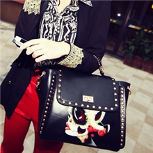 新款韩版民族风PU铆钉脸谱公文包单肩手提包潮女包批发