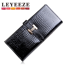 猎艳者长款H扣品牌女士钱包亮色漆牛皮多卡位钱夹广州厂家货源