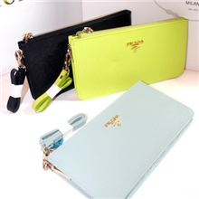 欧美范！大牌真皮十字纹P牌简约清新冰淇淋色长款钱包女士钱包