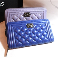 大牌！100%羊皮真皮欧美范气质小香风复古金属扣菱格长款女士钱包