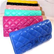 欧美范糖果色！里外全羊皮！高品质真皮菱格小香风三折女士钱包