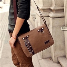 狮岭帆布男包厂家供应新款帆布包男包单肩斜挎包配牛皮腰包商务包