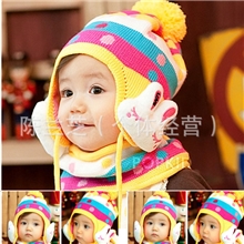 LOVE兔子套帽韩国童帽加厚针织围巾+帽子卡通儿童帽童帽子批发