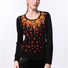 套头2013秋装新款圆领羊毛长袖修身绣珠片打底女装高档针织衫精品