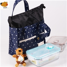 乌暗熊韩版蕾丝花边小圆点便当袋午餐保温小拎包收纳袋批发