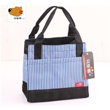 乌暗熊方形浅蓝色条纹抽绳饭盒袋野餐小拎包休闲收纳袋批发