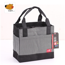 乌暗熊黑色方形条纹抽绳便当包休闲午餐小拎包时尚收纳袋批发