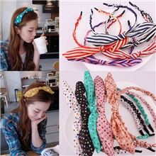 厂家直销新韩国发饰布艺兔耳朵韩版圆点蝴蝶结发箍头箍发扣批发