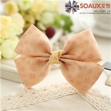 10CM蝴蝶结发夹清新碎花雪纱双层香槟色鱼嘴夹1037