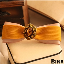 手工制作盘发编发韩式奢华姜黄色蝴蝶结发夹韩国发饰品批发