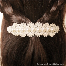 芭比公主一字发夹金色珍珠蕾丝手工边夹韩国头饰小饰品批发