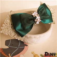 【全网独家款】高档饰品墨绿兰花盛开蝴蝶结蝴蝶结韩国发夹发卡