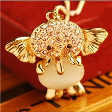 新品CXL095韩国饰品高品质猫眼石超有爱小象长款项链/毛衣链女