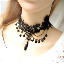 蕾丝项链黑色不对称复古短款女饰品韩国颈链锁骨链时尚夸张首饰品