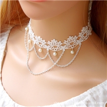 白色女款新娘伴娘颈链短项链锁骨链颈饰蕾丝多层人造珍珠假领DIY