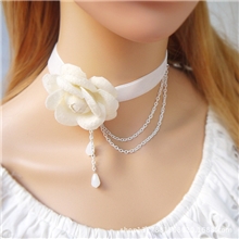 简约天鹅绒花朵多层流苏水晶项链新娘伴娘首饰结婚纱礼服配件配饰
